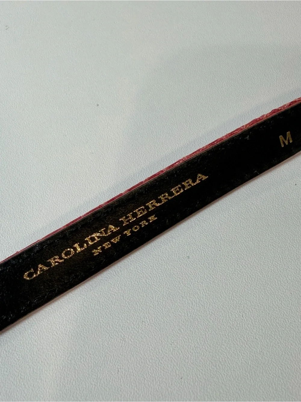 Carolina Herrera Medium Rose Snakeskin-Texture Genuine Leather Belt Gold Hardwar
